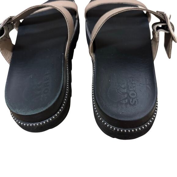 Sorel Cameron Flatform Buckle Sandals | Size 8.5 | Taupe & Black | Chunky Sole - Picture 3 of 6
